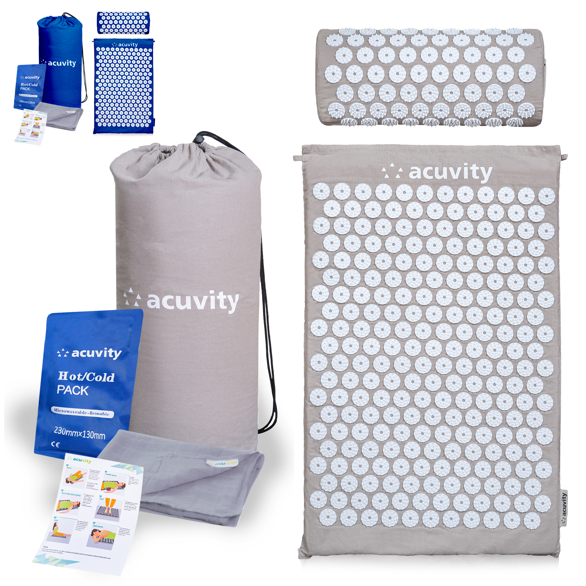 The Complete Acupressure Mat Package with bonus hot/cold pack, cover sheet, user guide & carry bag - FREE UK SHIPPING INC